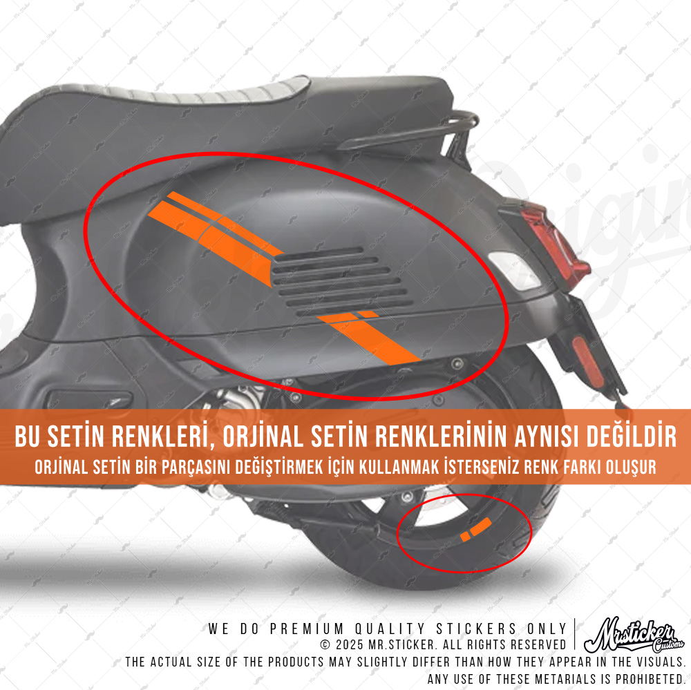 STS70 Vespa Uyumlu Yan Gövde Sticker Seti Renk Secenekli