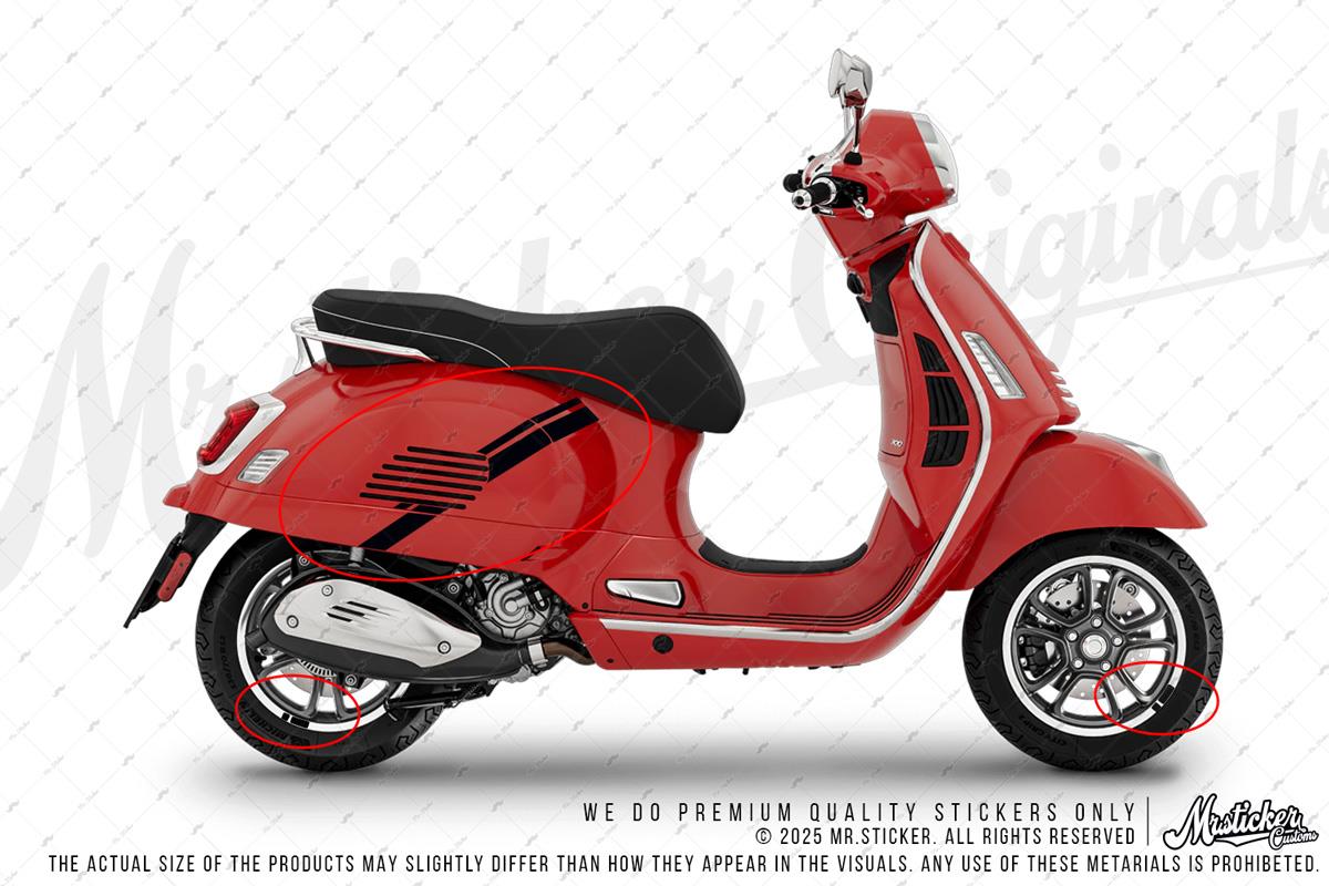STS70 Vespa Uyumlu Yan Gövde Sticker Seti Renk Secenekli