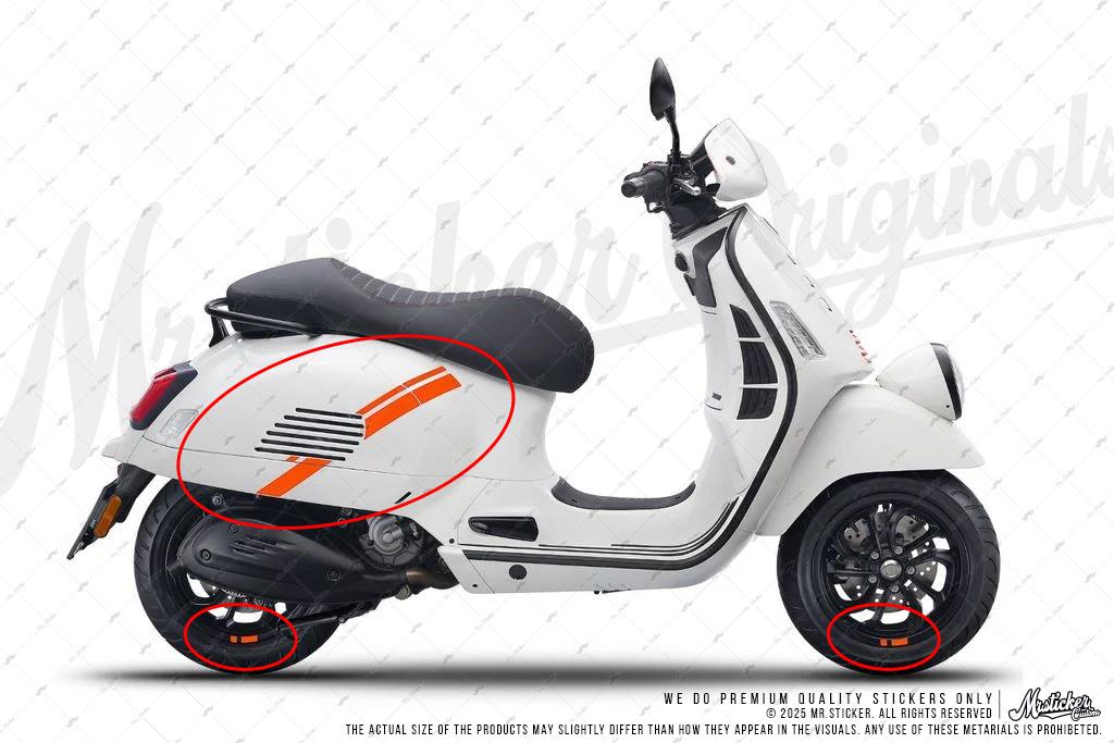 STS70 Vespa Uyumlu Yan Gövde Sticker Seti Renk Secenekli