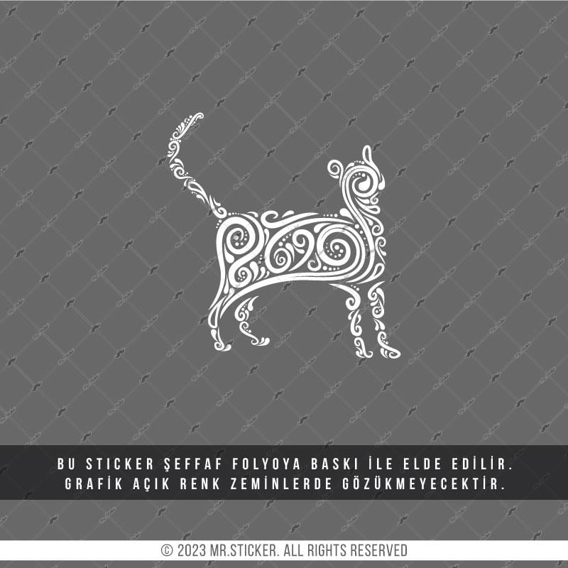 TWT14 Beyaz Motif Çalışma Kedi Etiketi Şeffaf Sticker