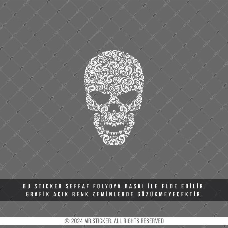 TWT20 Beyaz Tribal Çalışma Kurukafa Şeffaf Sticker