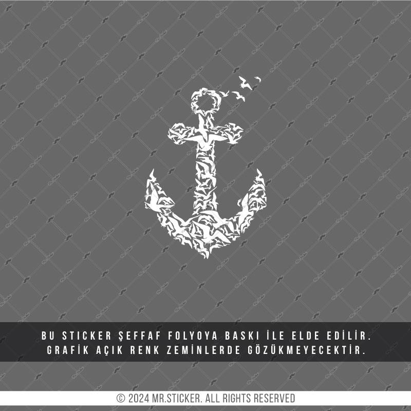 TWT22 Beyaz Martı Desenli Çapa Etiketi Şeffaf Sticker