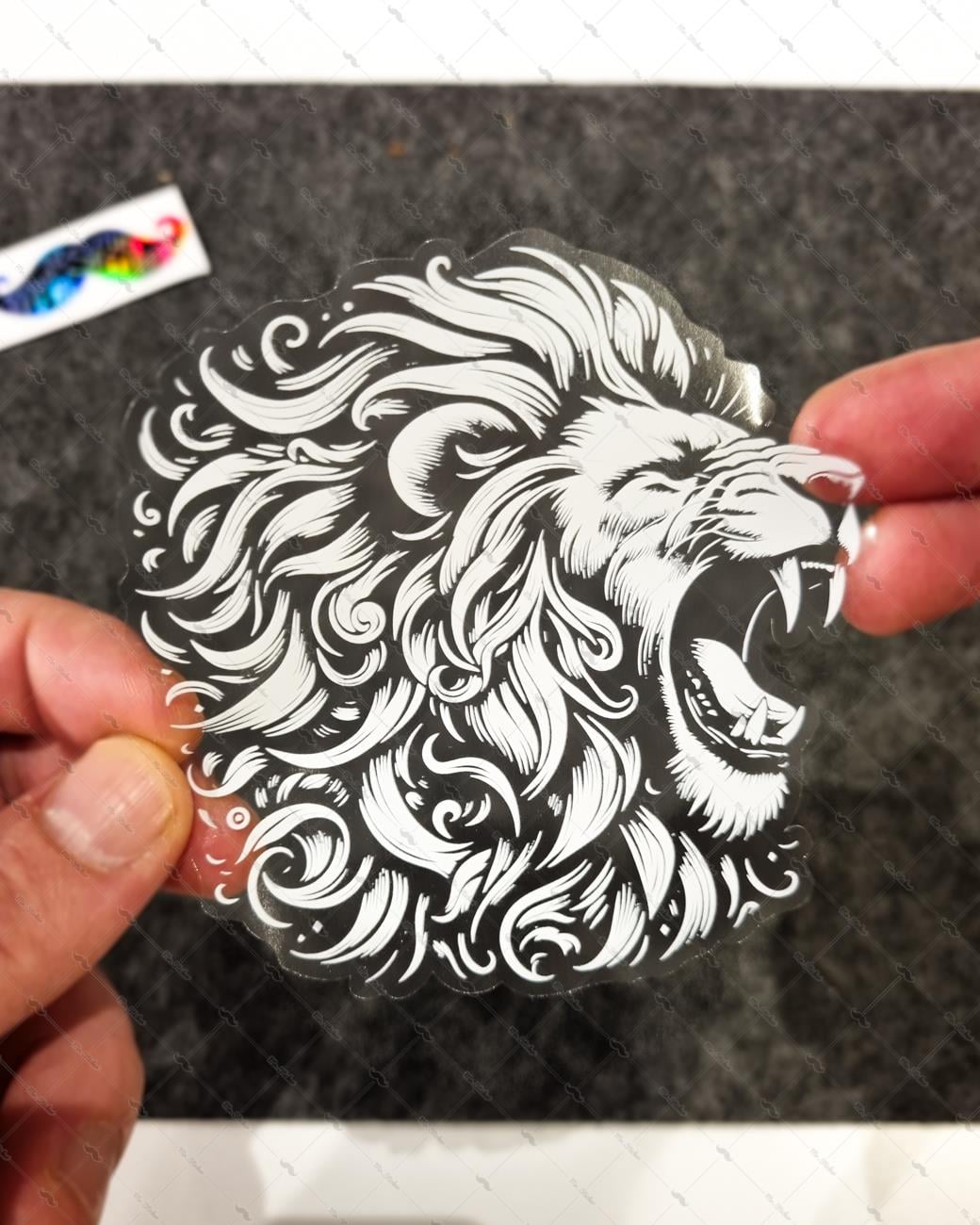 TWT26 Beyaz Çizgi Çalışma Kükreyen Aslan Etiketi Şeffaf Sticker