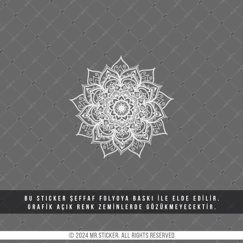 TWT27 Beyaz Mandala Çiçek Etiketi Şeffaf Sticker