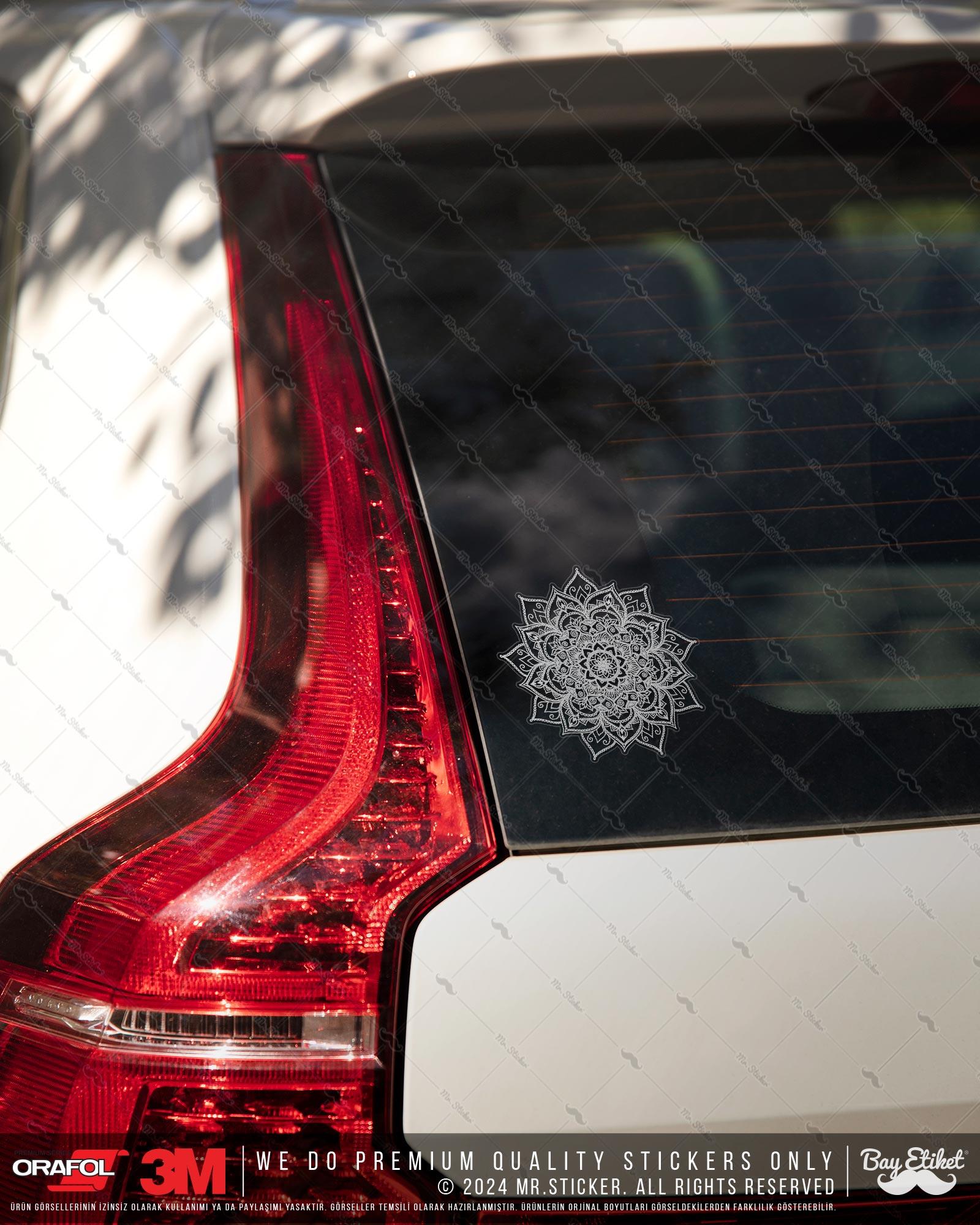 TWT27 Beyaz Mandala Çiçek Etiketi Şeffaf Sticker