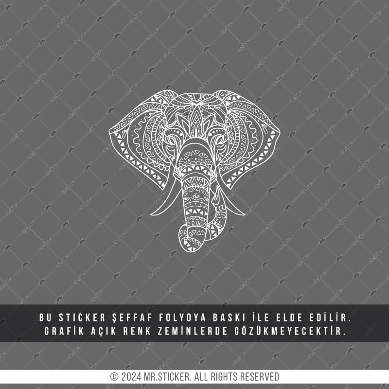 TWT29 Beyaz Mandala Desenli Fil Etiketi Şeffaf Sticker