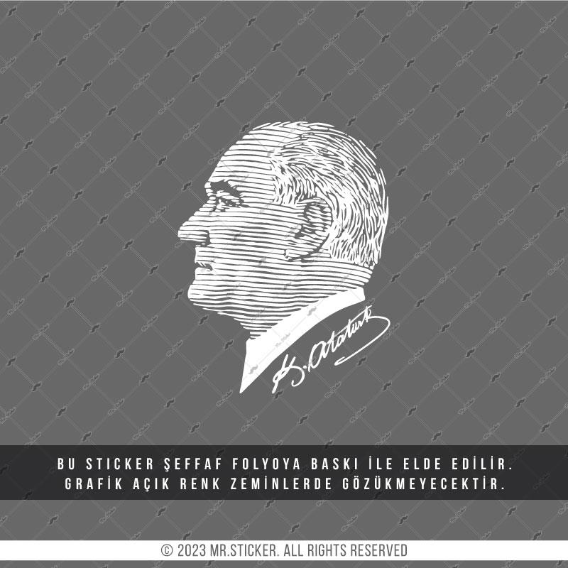 TWT3 Beyaz Çizgi Çalışma Atatürk Etiketi Şeffaf Sticker