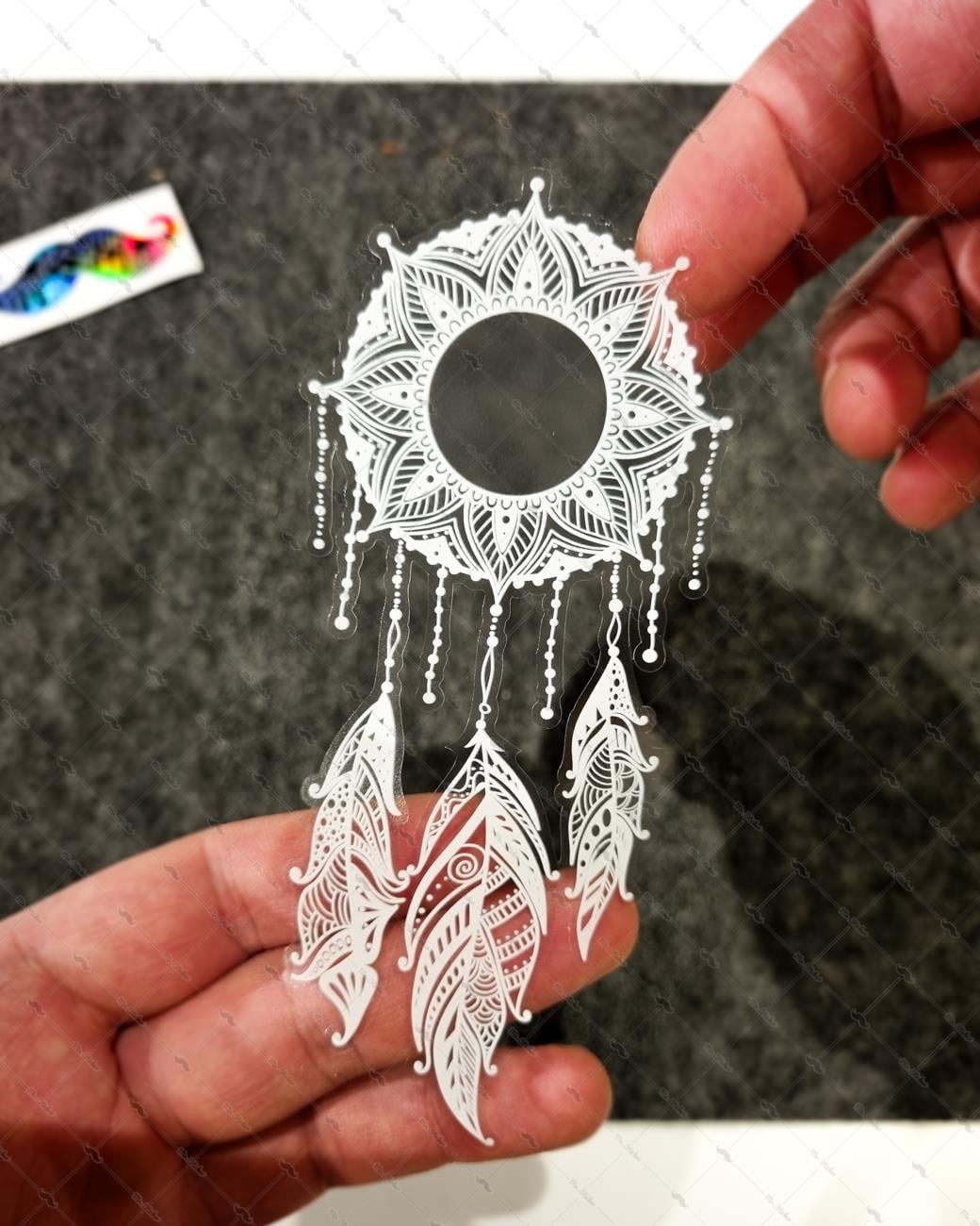 TWT31 Mandala Desenli Dream Catcher Etiketi Şeffaf Sticker