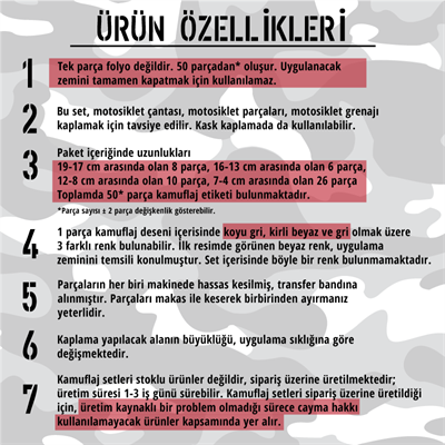CMO402M - Kask ve Motosiklet Kaplamaya Uygun 50 Parca Kucuk Boy Kamuflaj Seti