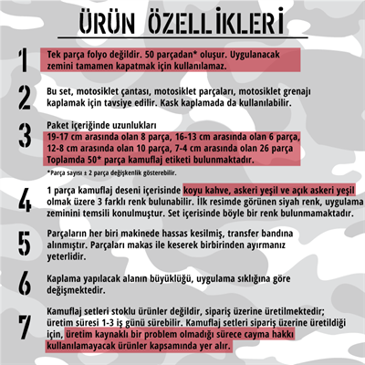 CMO407M - Kask ve Motosiklet Kaplamaya Uygun 50 Parca Kucuk Boy Kamuflaj Seti