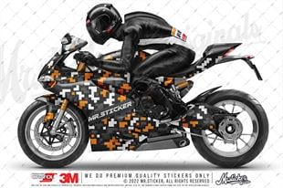 CMO704 Motosiklet Kaplamaya Uygun Pixel Kamuflaj Seti Turuncu - Beyaz - Fume Renk