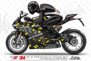 CMO706 Motosiklet Kaplamaya Uygun Pixel Kamuflaj Seti Sarı - Gri - Füme Renk