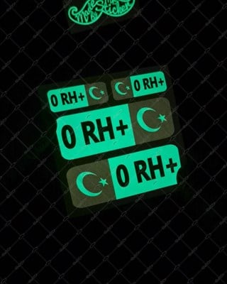 GIDWBT02 Karanlıkta Işıldayan 0 Rh Pozitif (+) Kan Grubu Etiket Seti