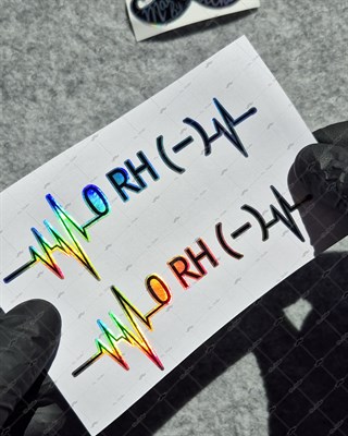 HLGBT41 Hologram Kalp Ritmi Desenli 0 Rh Negatif (-) Kan Grubu Etiketi 2 li Set