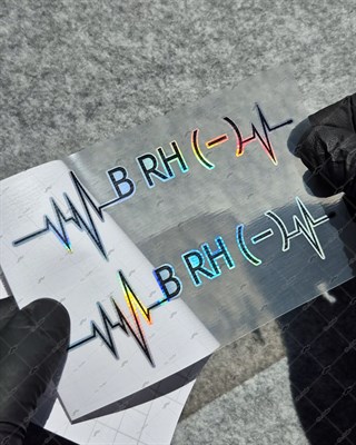 HLGBT46 Hologram Kalp Ritmi Desenli B Rh Negatif (-) Kan Grubu Etiketi 2 li Set