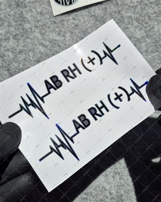 HLGBT47 Hologram Kalp Ritmi Desenli AB Rh Pozitif (+) Kan Grubu Etiketi 2 li Set