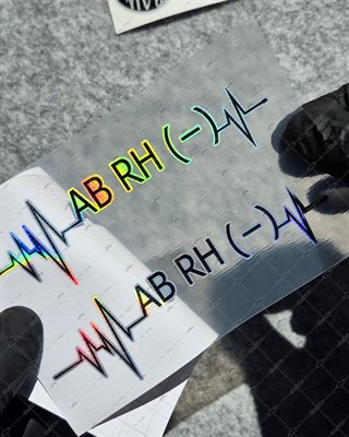 HLGBT48 Hologram Kalp Ritmi Desenli AB Rh Negatif (-) Kan Grubu Etiketi 2 li Set