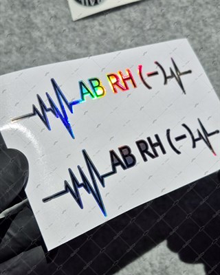 HLGBT48 Hologram Kalp Ritmi Desenli AB Rh Negatif (-) Kan Grubu Etiketi 2 li Set