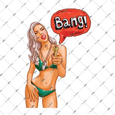 PNP49 Altin Revolverli Pinup Kizi Etiketi