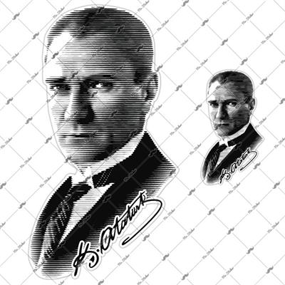 RFHLM108 Ozel Seri - Reflektif Cizgi Calismali Ataturk Etiketi - Orta Boy-Kucuk Boy Set