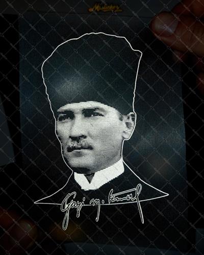 RFHLM109 Ozel Seri - Reflektif Cizgi Calismali Gazi Mustafa Kemal Etiketi - Orta Boy-Kucuk Boy Set