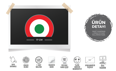 STS28 17cm (Orta Boy) Yeşil Kırmızı Yarım Yuvarlak Sticker