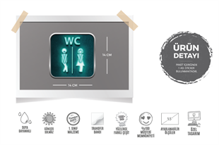 WC30 Yesil Neon Efektli Unisex Tuvalet Simgesi Etiketi