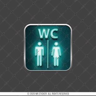 WC32 Yesil Neon Efektli Unisex Tuvalet Simgesi Etiketi