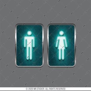 WC33 Yesil Neon Efektli Bay Bayan Tuvalet Simgesi Seti
