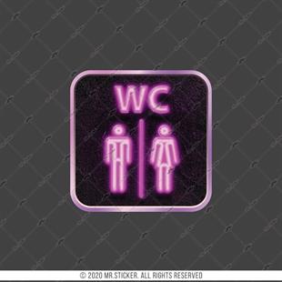 WC35 Mor Neon Efektli Unisex Tuvalet Simgesi Etiketi