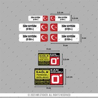 BT10 Reflektif İsme Özel Kan Grubu Etiket Seti