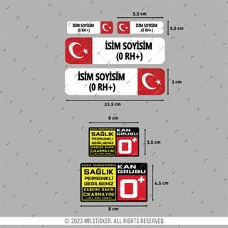 BT10 Reflektif İsme Özel Kan Grubu Etiket Seti