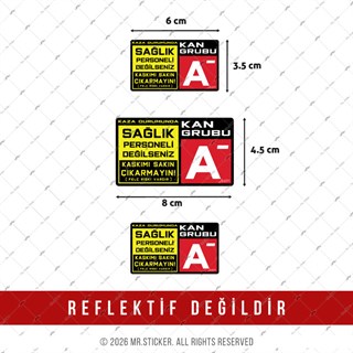 BT64 Kaskimi Cikarma Yazili A Rh Negatif (-) Kan Grubu Etiketi