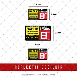 BT66 Kaskimi Cikarma Yazili B Rh Negatif (-) Kan Grubu Etiketi