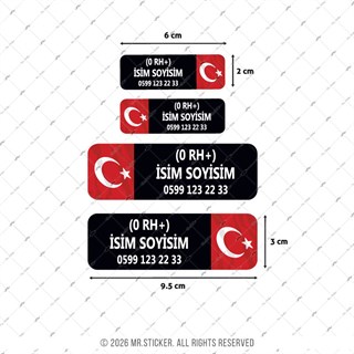 BT71 İsme Özel Reflektif Kan Grubu Etiket Seti Telefon Numarası Opsiyonlu