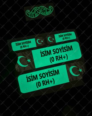 GIDWBT10 Karanlıkta Işıldayan İsme Özel Kan Grubu Etiket Seti