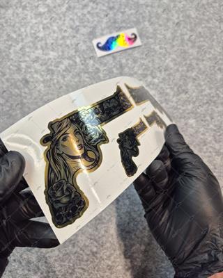 GLD17 Altın Seri Gangsta Motifli Pistol Etiketi Simetrik Dörtlü Set