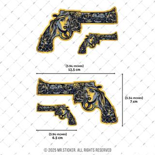 GLD17 Altın Seri Gangsta Motifli Pistol Etiketi Simetrik Dörtlü Set