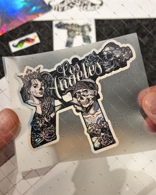 HLG81 Hologram Gangsta Motifli Uzi Etiketi Simetrik İkili Set