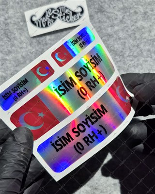 HLGBT10 Hologram İsme Özel Kan Grubu Etiket Seti
