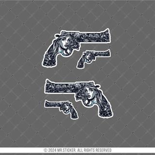 RFHLM278 Reflektif Gengsta Motifli Pistol Etiketi Simetrik Dörtlü Set