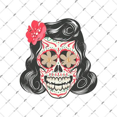 SKL5 Cicek Gozlu Sugar Skull Kurukafa Etiketi