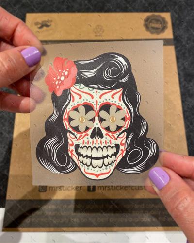 SKL5 Cicek Gozlu Sugar Skull Kurukafa Etiketi