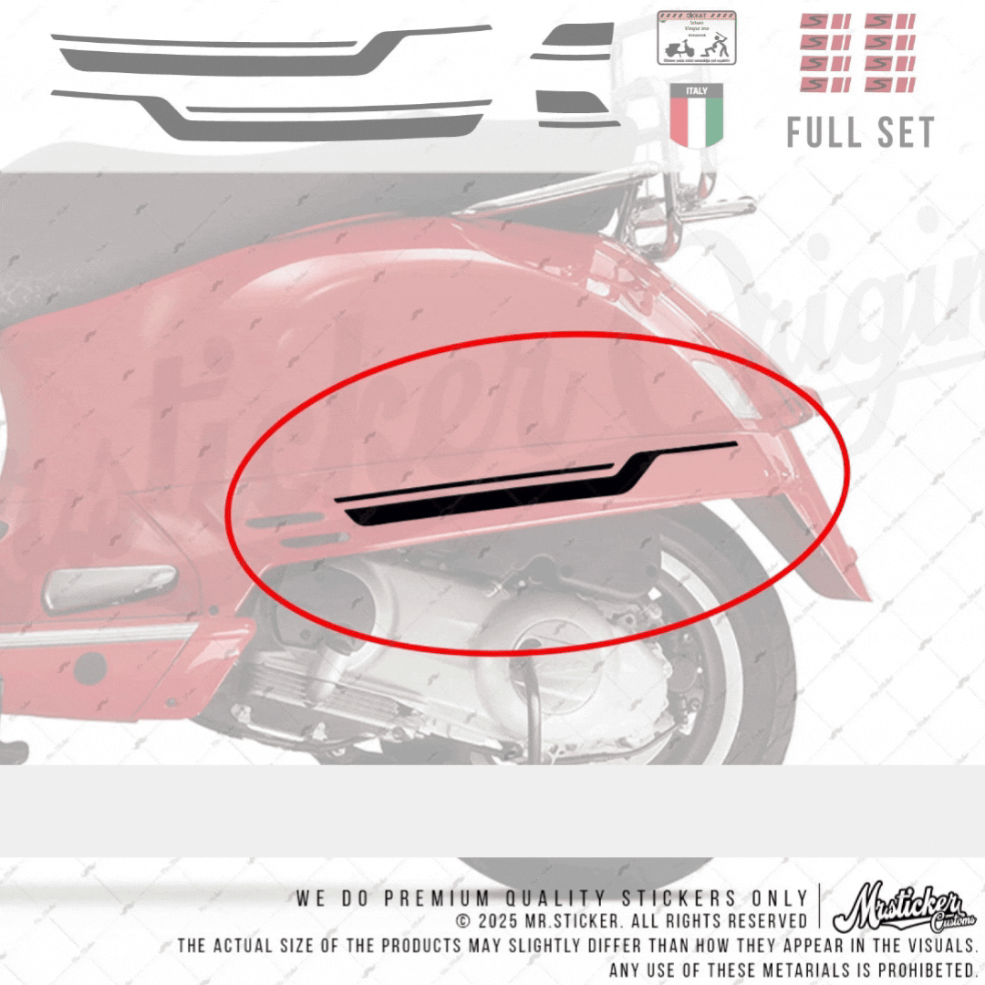 STS45 Vespa GTS 250 GTS 300 Uyumlu Yan Çıta Sticker Seti Renk Seçenekli