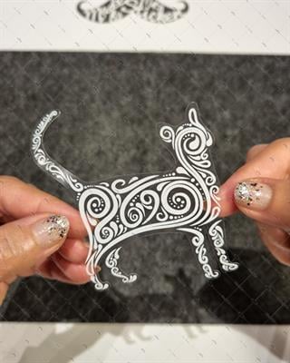 TWT14 Beyaz Motif Çalışma Kedi Etiketi Şeffaf Sticker