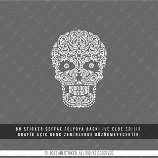 TWT17 Beyaz Motif Çalışma Kurukafa Etiketi Şeffaf Sticker