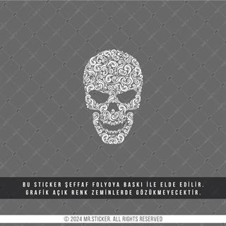 TWT20 Beyaz Tribal Çalışma Kurukafa Şeffaf Sticker