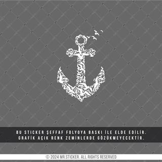 TWT22 Beyaz Martı Desenli Çapa Etiketi Şeffaf Sticker