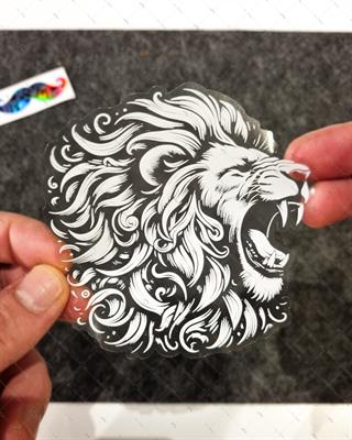 TWT26 Beyaz Çizgi Çalışma Kükreyen Aslan Etiketi Şeffaf Sticker