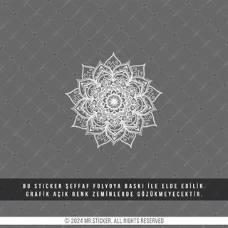TWT27 Beyaz Mandala Çiçek Etiketi Şeffaf Sticker